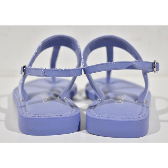 Chanel 22C Purple Patent Silver Chain CC Logo Mule Slide Flat Thong Sandal 37 - Picture 11 of 12